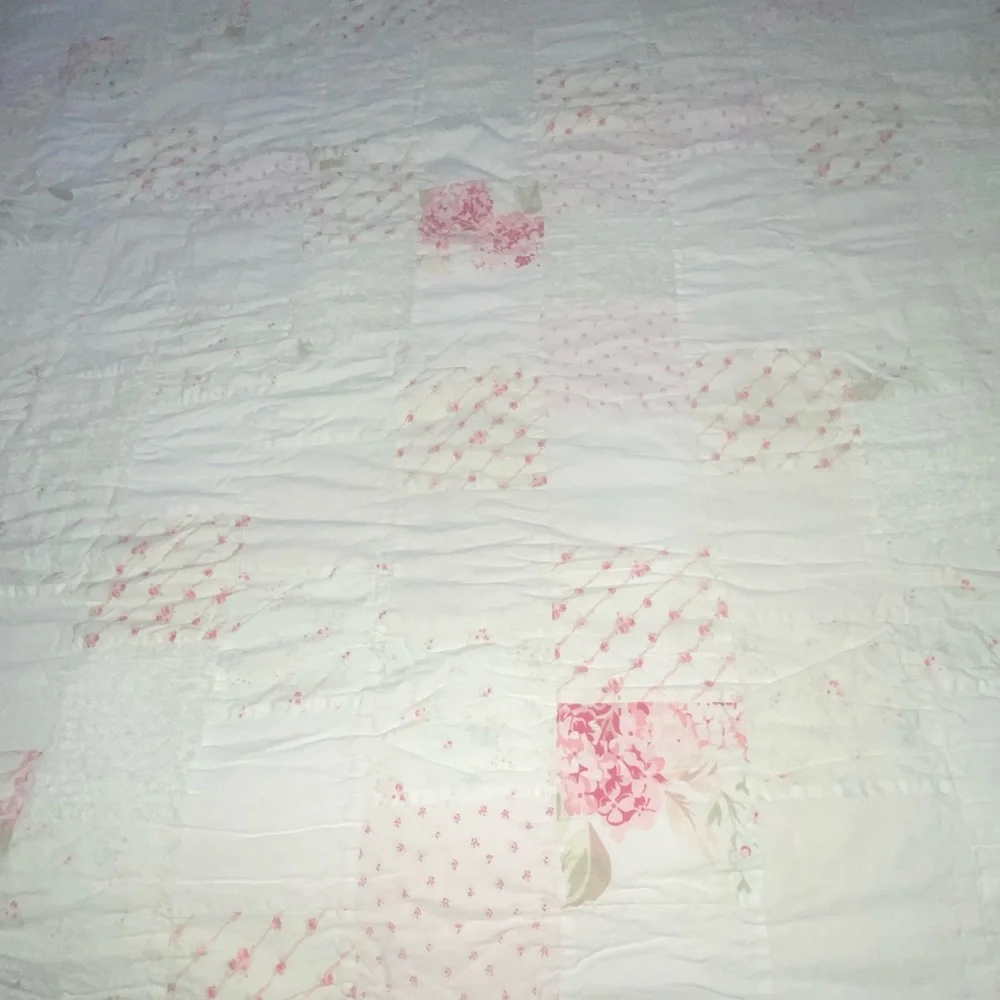 Simply Shabby Chic White and Pink Patchwork Quilt